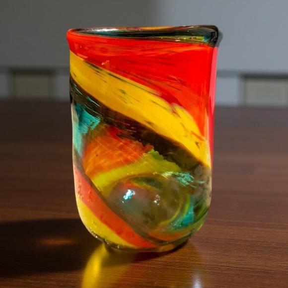 Hand blown Muti colored glass / vase orange, yellow, greens handcrafted - Picture 11 of 15